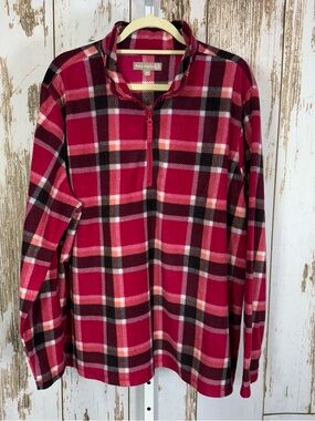 Victory Outfitters Red Plaid Quarter-Zip Fleece Pullover, Size 3X.